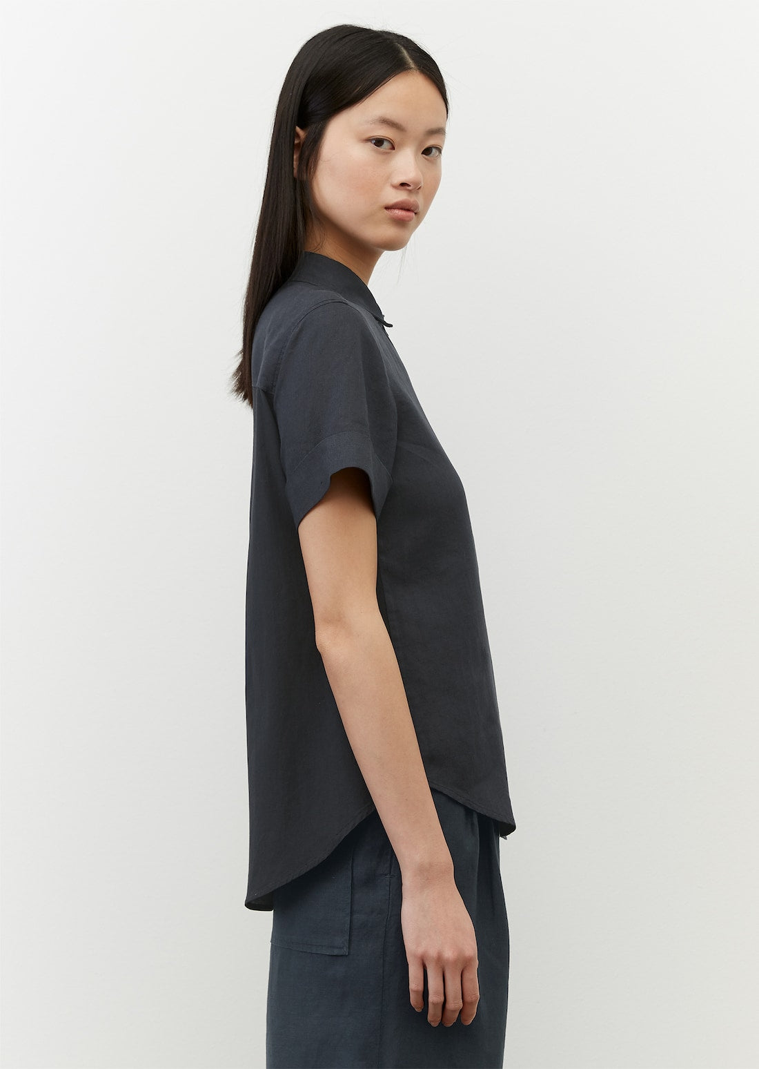 Блуза со краток ракав од лен и памук