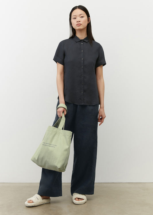 Блуза со краток ракав од лен и памук