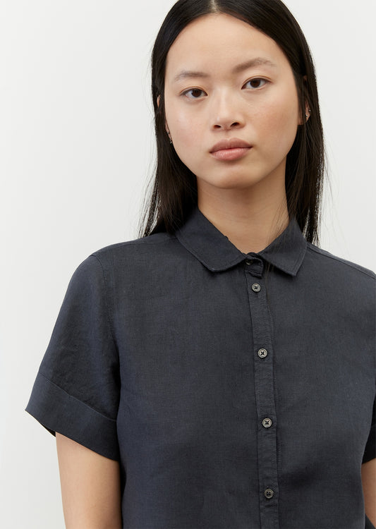 Блуза со краток ракав од лен и памук