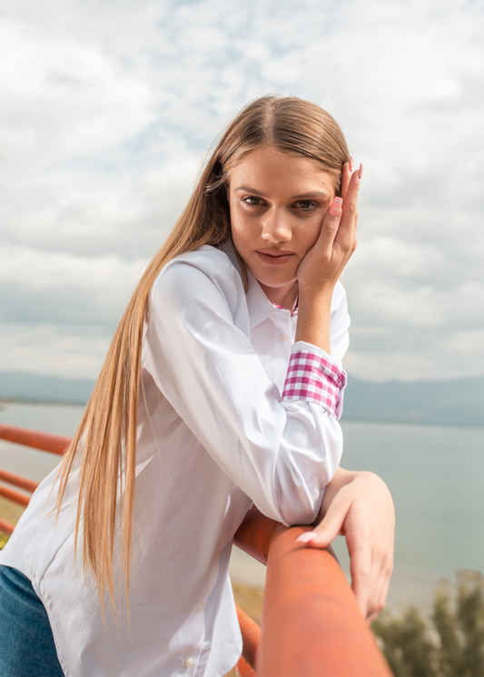 Кошула од органски памук со розев принт