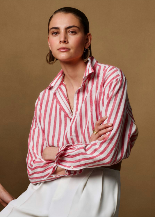 Classic Fit памучна кошула со риги (Наскоро)